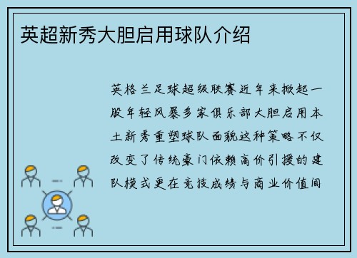 英超新秀大胆启用球队介绍